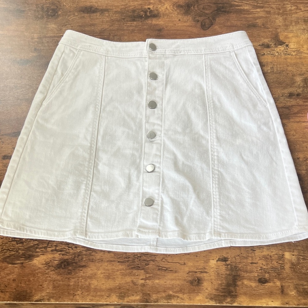 a new day White Button-Front White Denim Mini Skirt